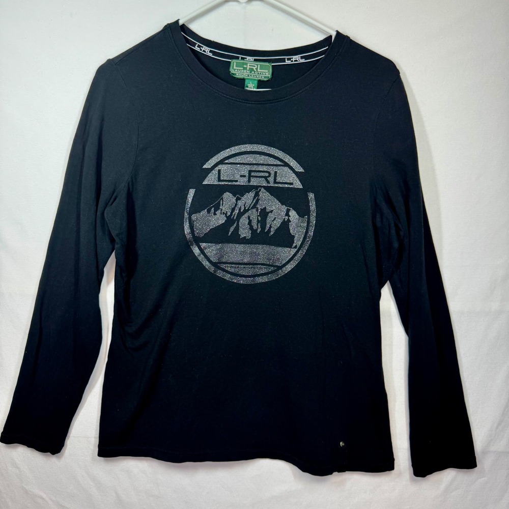 Lauren Active Ralph Lauren Long Sleeve Graphic Glitter Tee Top‎ Sz Large